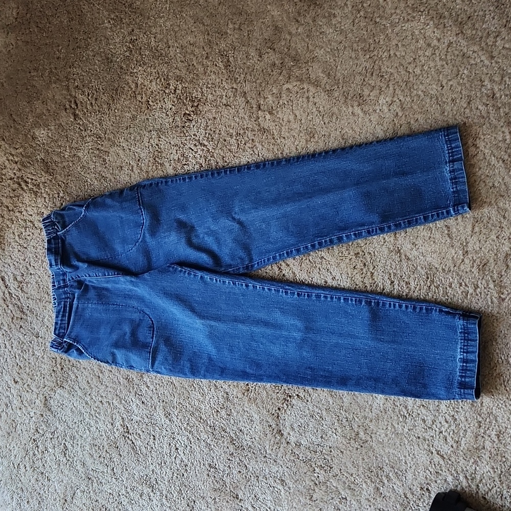 Elastic waist stretch blue jeans